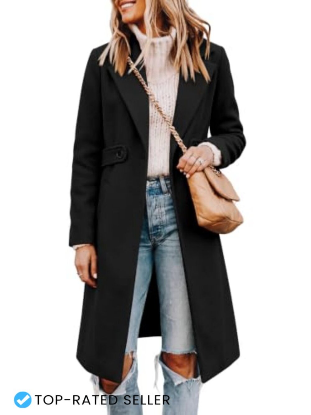 Double Breasted Belted Trench Coat Wool Blend Pea Coat Women